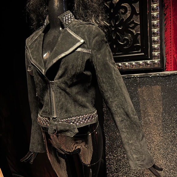 Gorgeous!! Marciano Black Leather Women's Jacket with Silver studded jewels - Picture 3 of 11